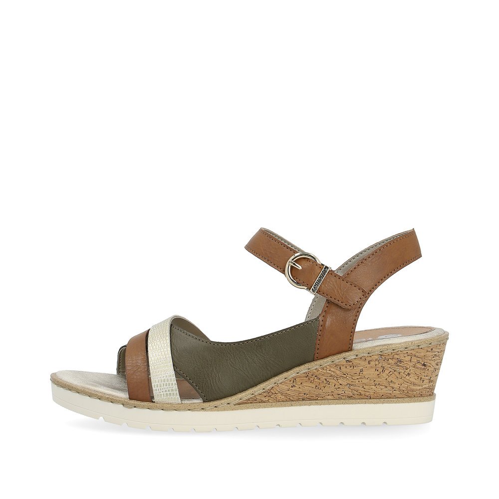 Brown remonte women´s wedge sandals R6263-24 with hook and loop fastener. Outside of the shoe.