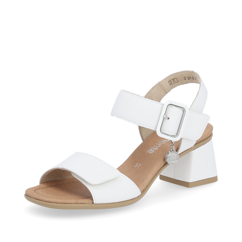 White remonte women´s strap sandals D1K51-80 with hook and loop fastener. Shoe laterally.