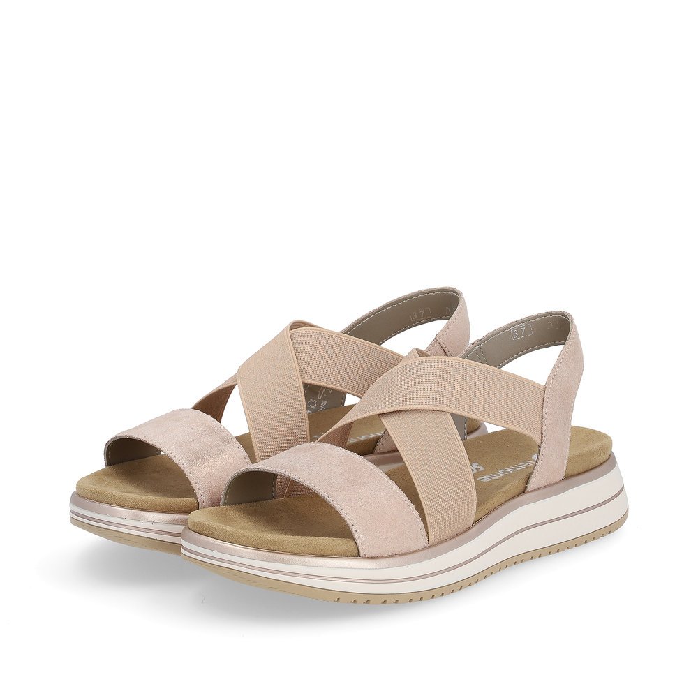 Pink remonte women´s strap sandals D1J50-31 with an elastic insert. Shoes laterally.