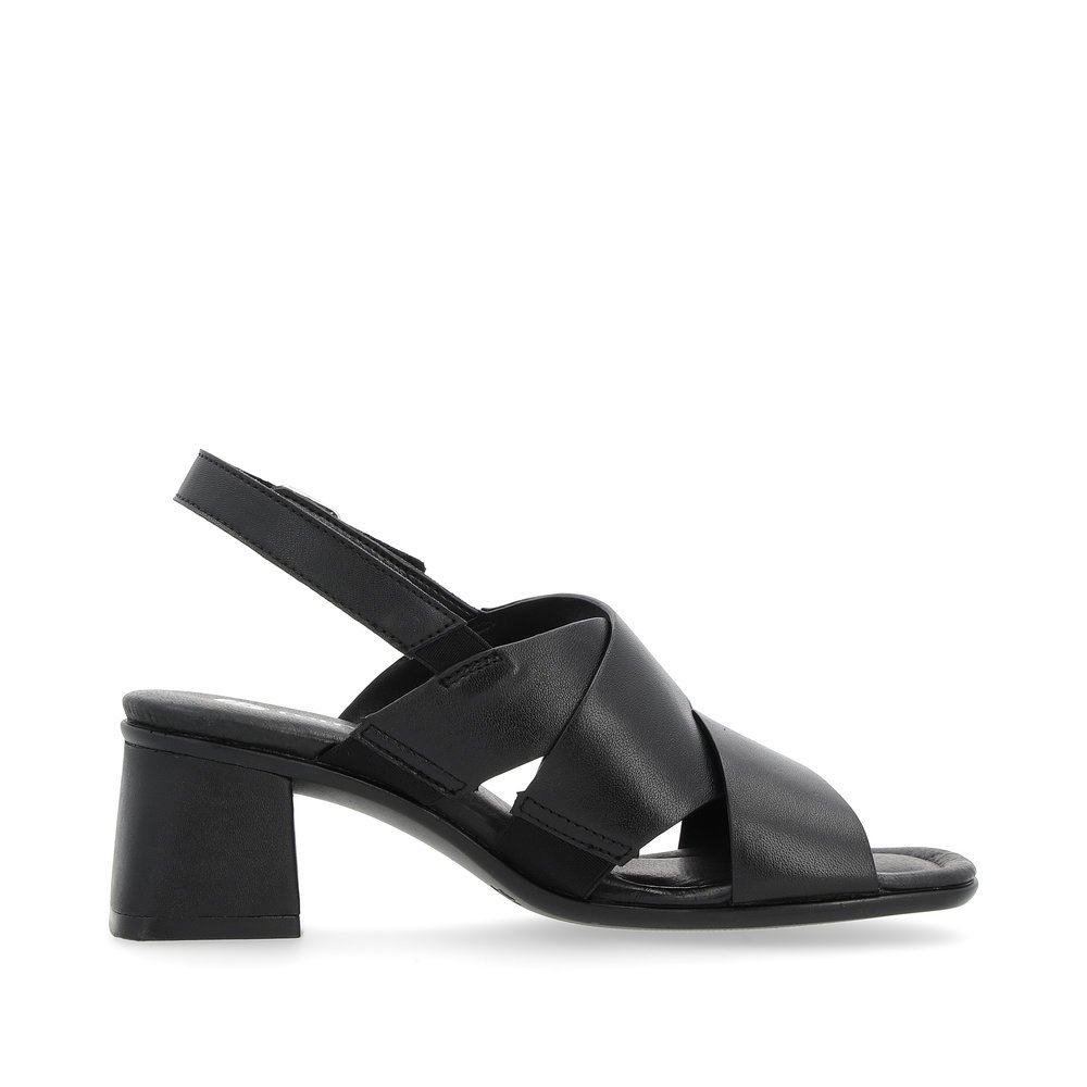 Black remonte women´s strap sandals D1K53-00 with a hook and loop fastener. Shoe inside.