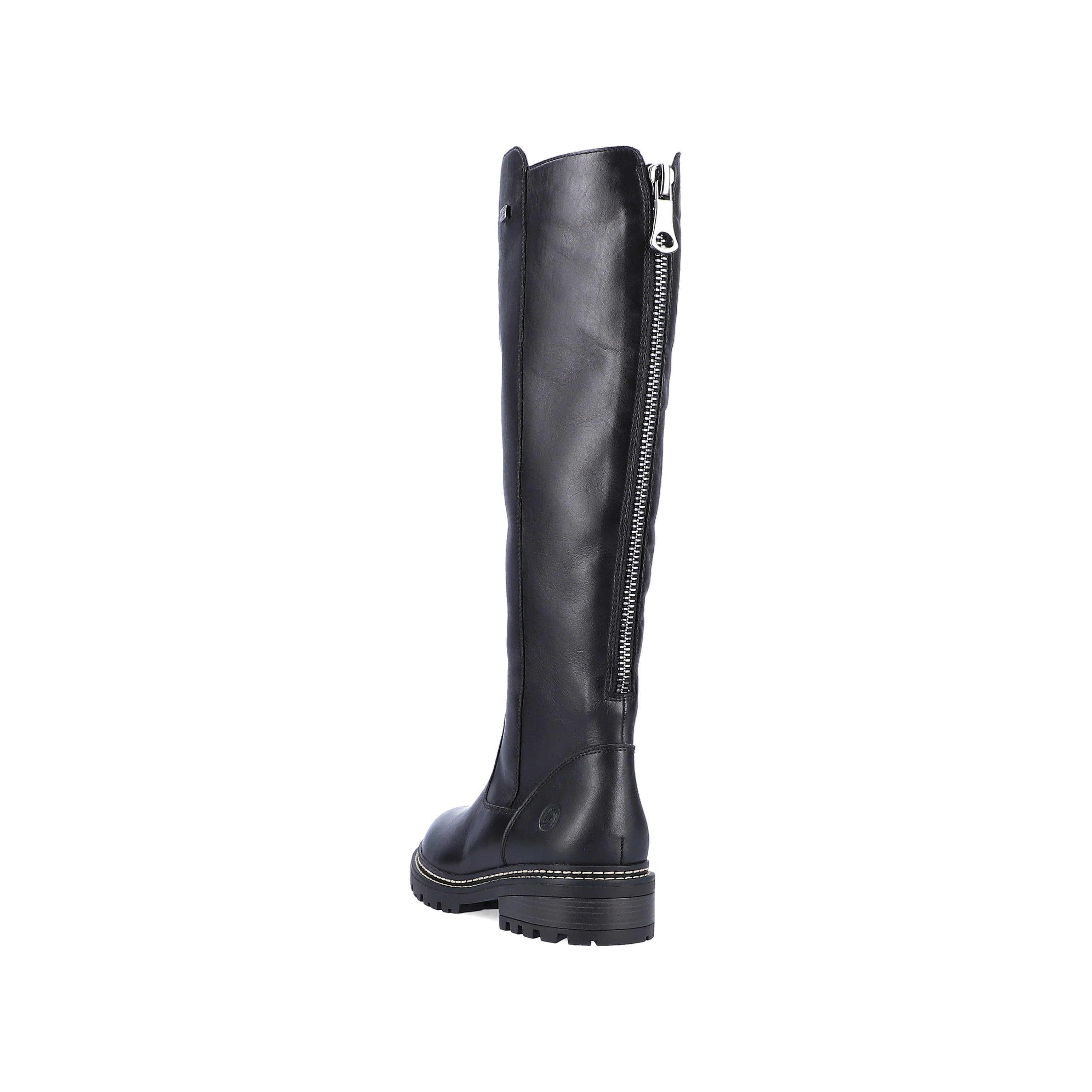 Asphalt black remonte women´s high boots D0B72-01 with cushioning profile sole. Shoe from the back