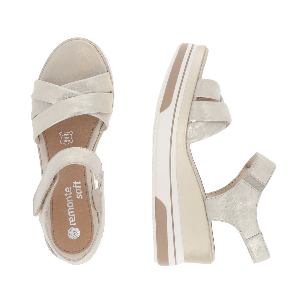 Golden remonte women´s wedge sandals D1P51-90 with a hook and loop fastener. Shoe from the top, lying.