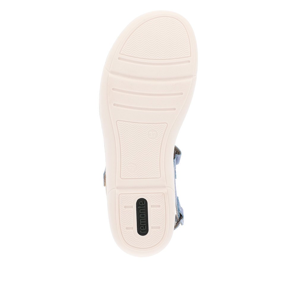Ice blue remonte women´s strap sandals R6850-15 with hook and loop fastener. Outsole of the shoe.