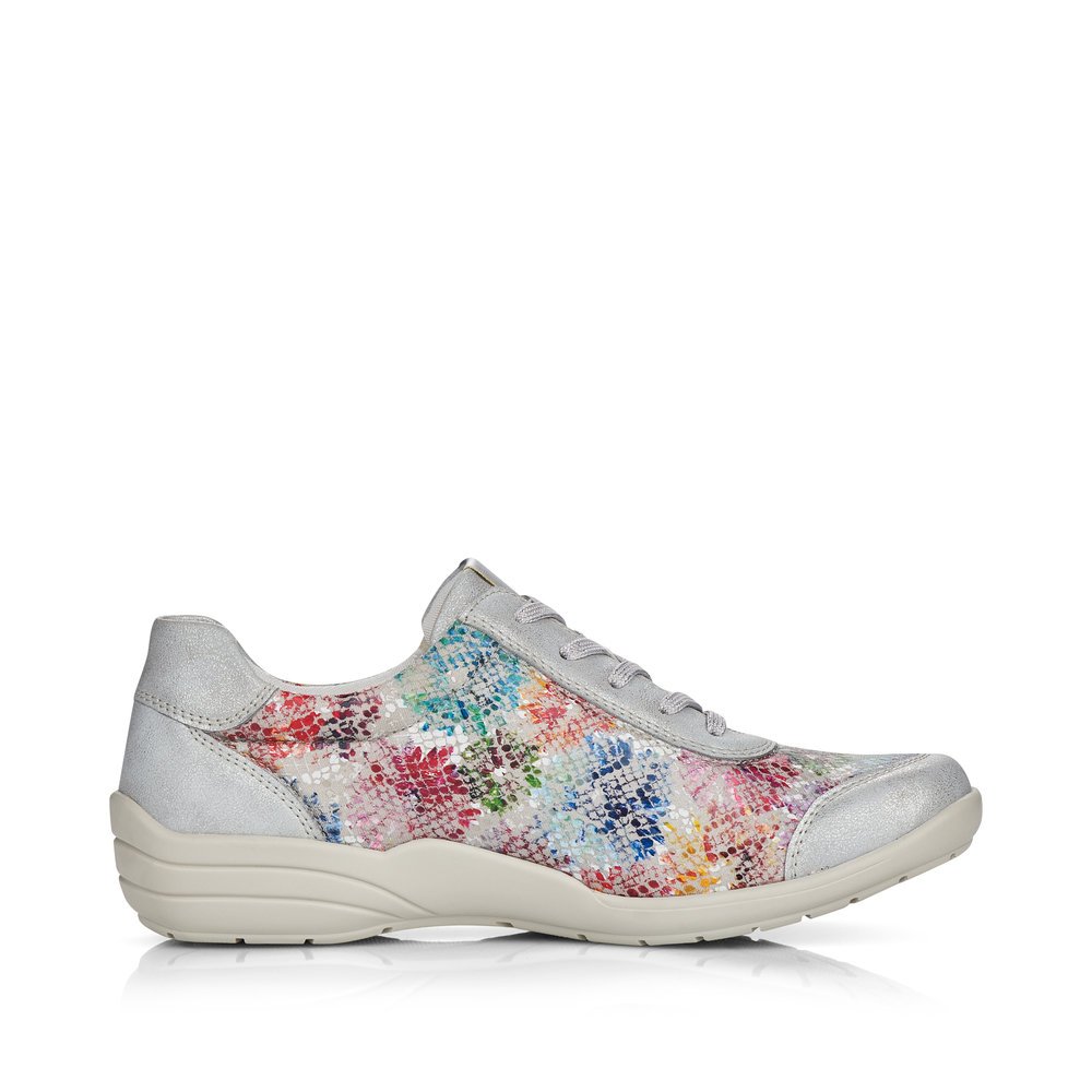 Colorful remonte women´s lace-up shoes R7637-40 with zipper and multicolor print. Shoe inside.