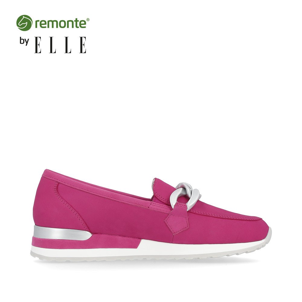 Pink remonte women´s loafers R2544-32 with silver chain. Shoe inside.