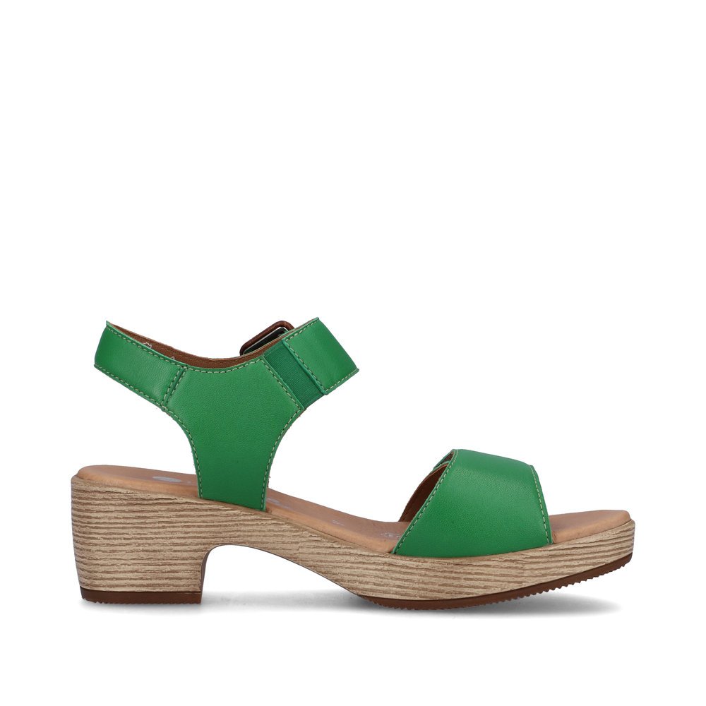 Emerald green remonte women´s strap sandals D0N52-52 with a hook and loop fastener. Shoe inside.
