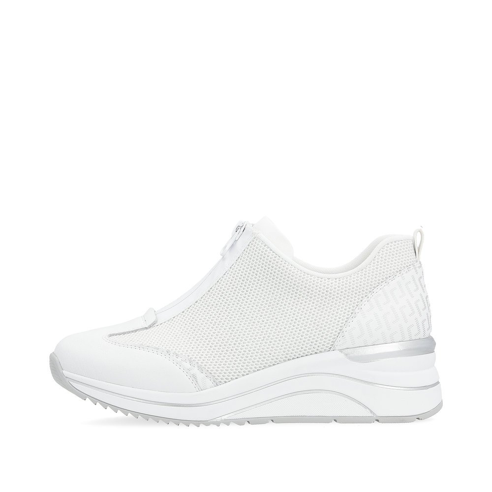 White remonte women´s sneakers D0T07-80 with zipper and extra width H. Outside of the shoe.