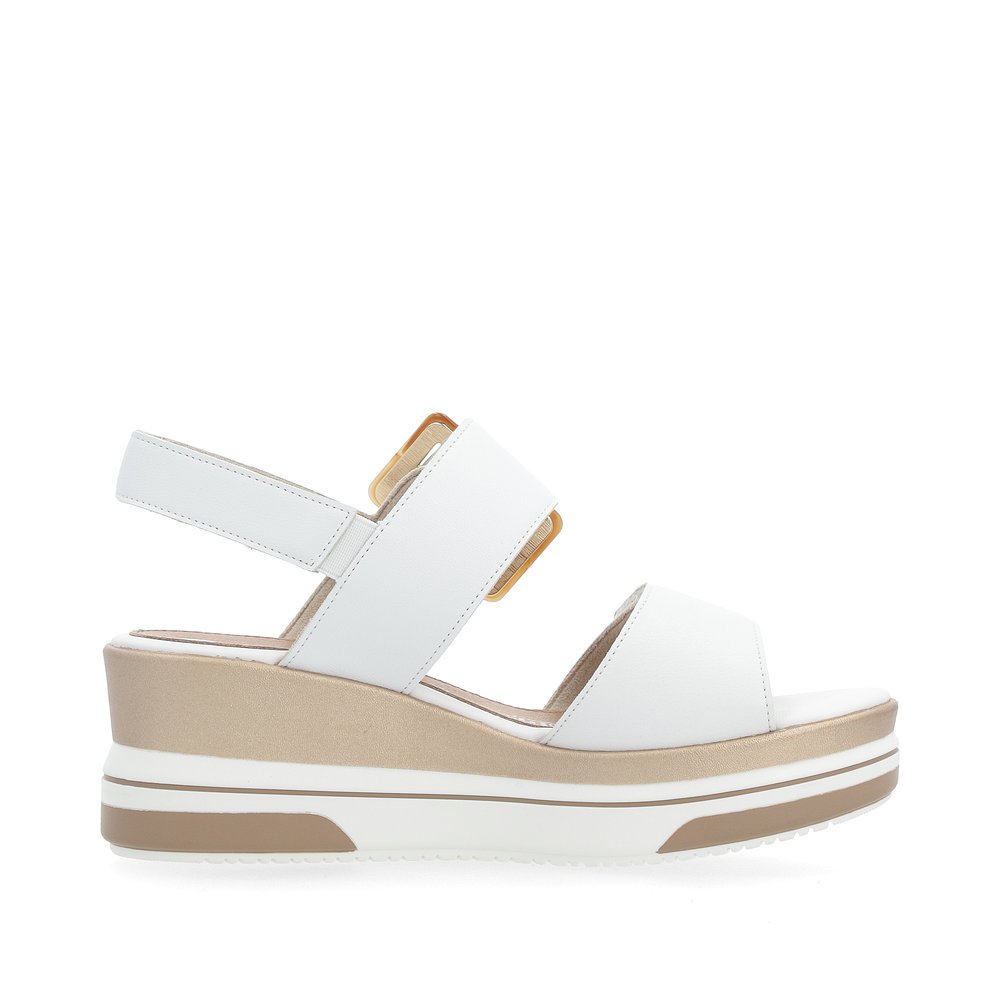 Pure white remonte women´s wedge sandals D1P50-80 with a hook and loop fastener. Shoe inside.