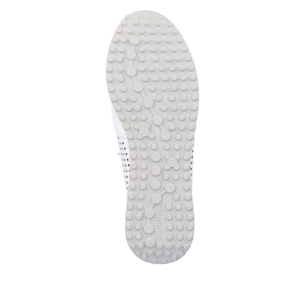Weiße remonte Damen Sneaker D3103-81 mit Schnürung sowie Löcheroptik. Schuh Laufsohle.