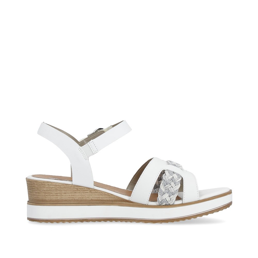 White remonte women´s wedge sandals D6461-80 with hook and loop fastener. Shoe inside.