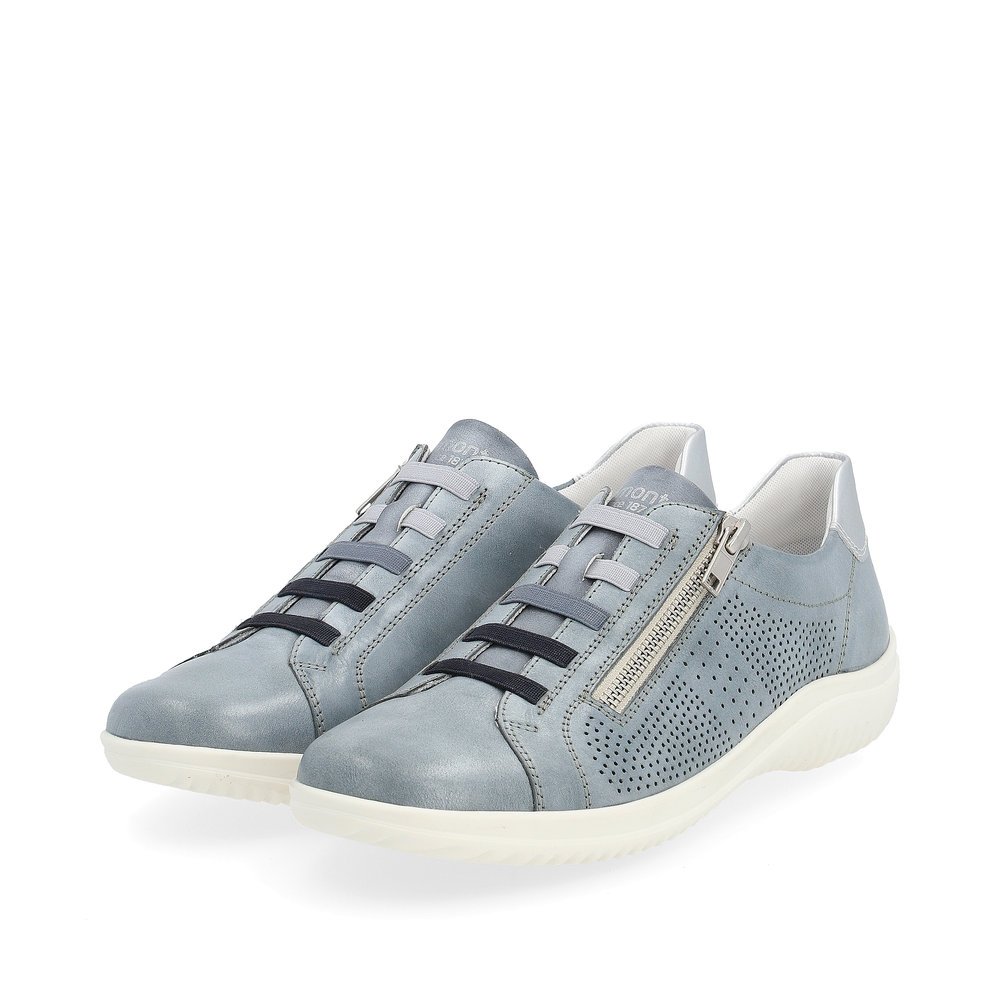 Blue remonte women´s lace-up shoes D1E02-14 with zipper and comfort width G. Shoes laterally.