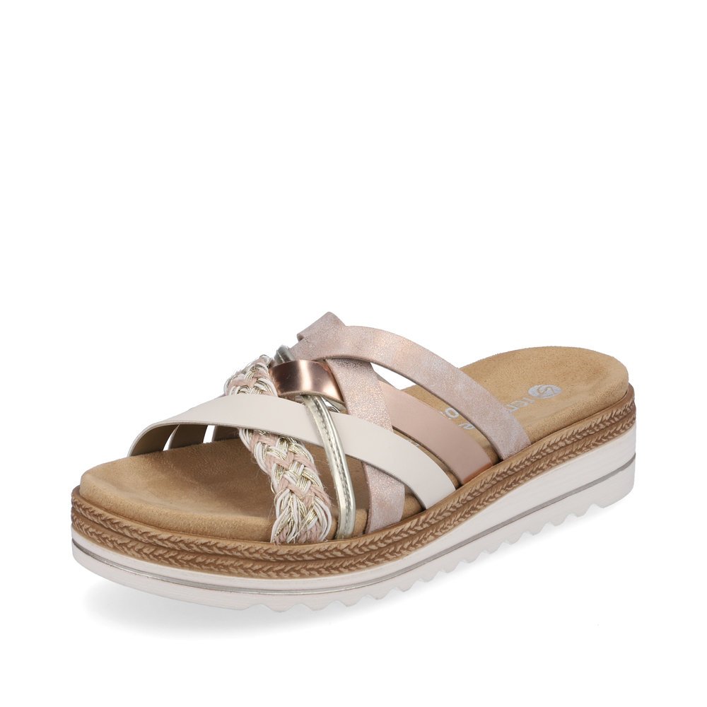 Powder pink vegan remonte women´s mules D0Q50-31 with soft exchangeable footbed. Shoe laterally.
