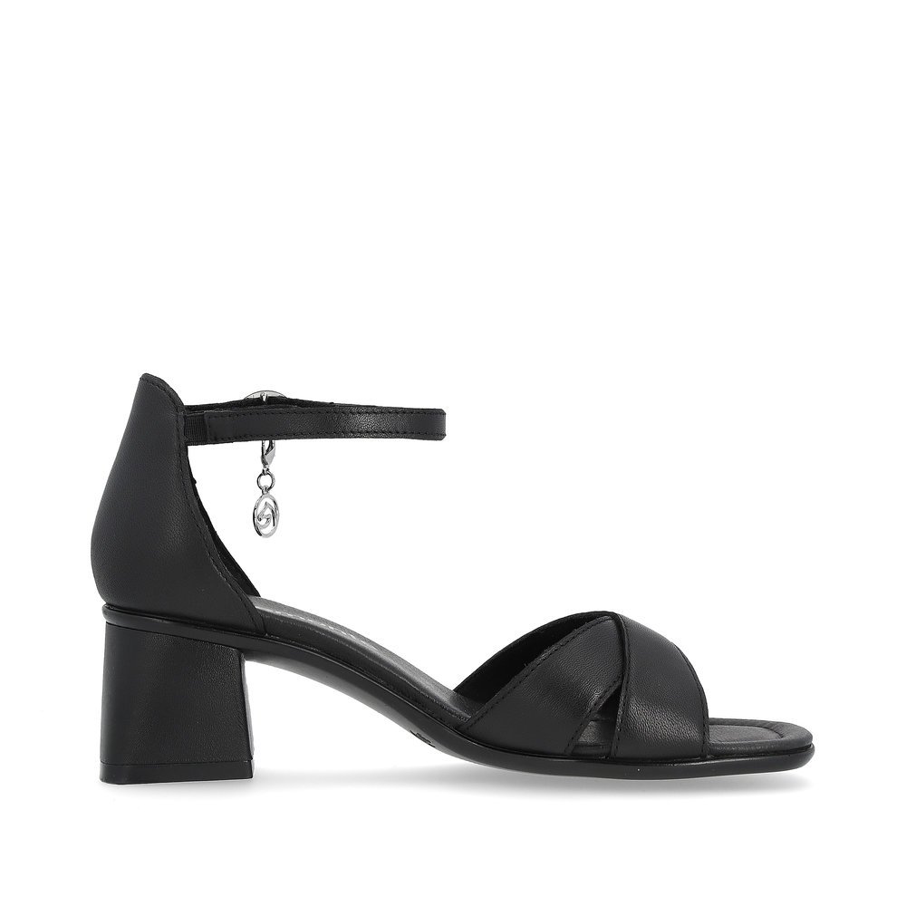 Black remonte women´s strap sandals D1K50-00 with hook and loop fastener. Shoe inside.