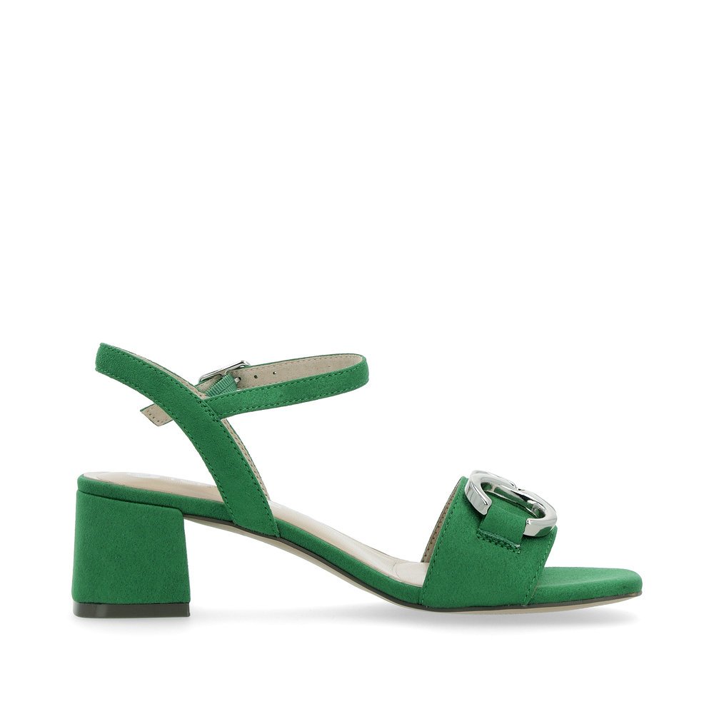 Green vegan remonte women´s strap sandals D1L50-52 with buckle and silver accessory. Shoe inside.