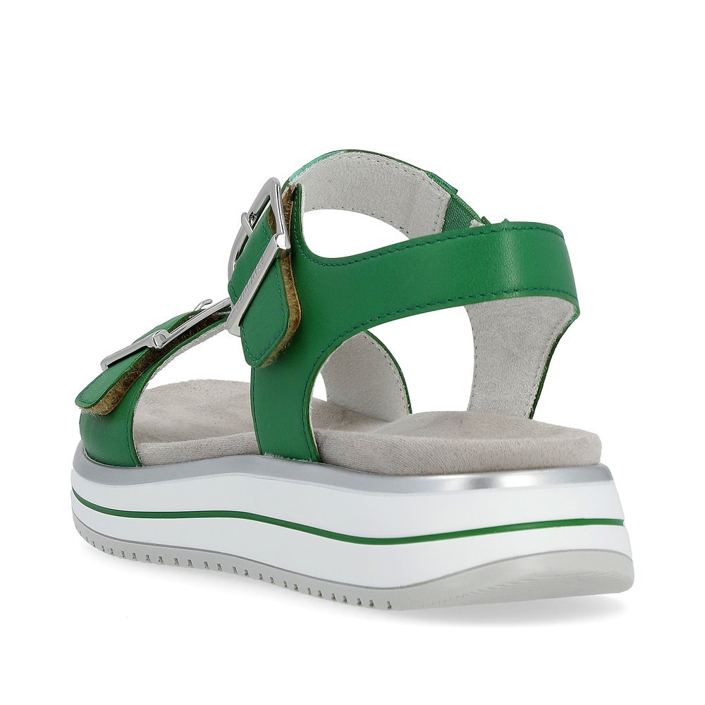 remonte sandales à lanières vertes femmes D1J51-52 avec fermeture velcro. Chaussure vue de l'arrière.