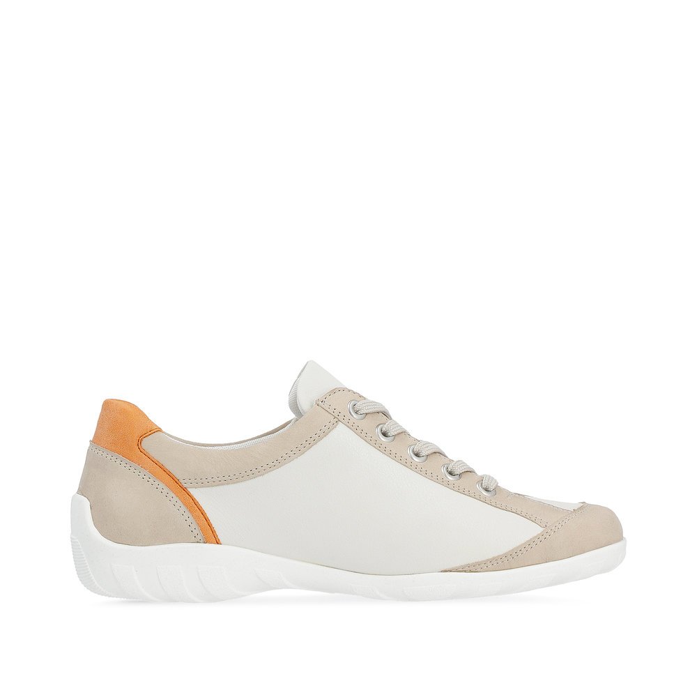 Beige remonte women´s lace-up shoes R3408-80 with zipper and comfort width G. Shoe inside.