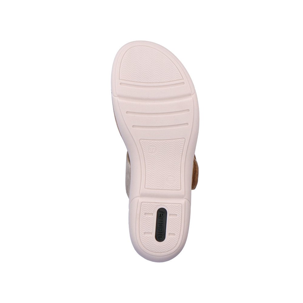 Champagne-colored remonte women´s mules R6858-60 with a hook and loop fastener. Outsole of the shoe.