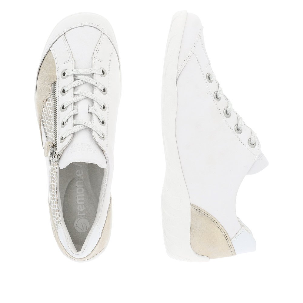 White remonte women´s lace-up shoes R3410-81 with zipper and comfort width G. Shoe from the top, lying.