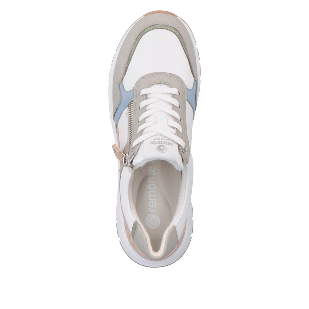 White remonte women´s sneakers D0G02-80 with a zipper and extra width H. Shoe from the top.