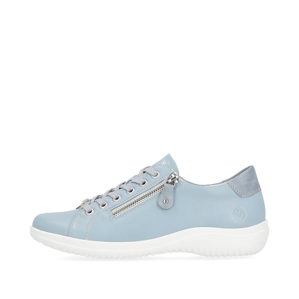 Baby blue remonte women´s lace-up shoes D1E03-10 with a zipper and comfort width G. Outside of the shoe.