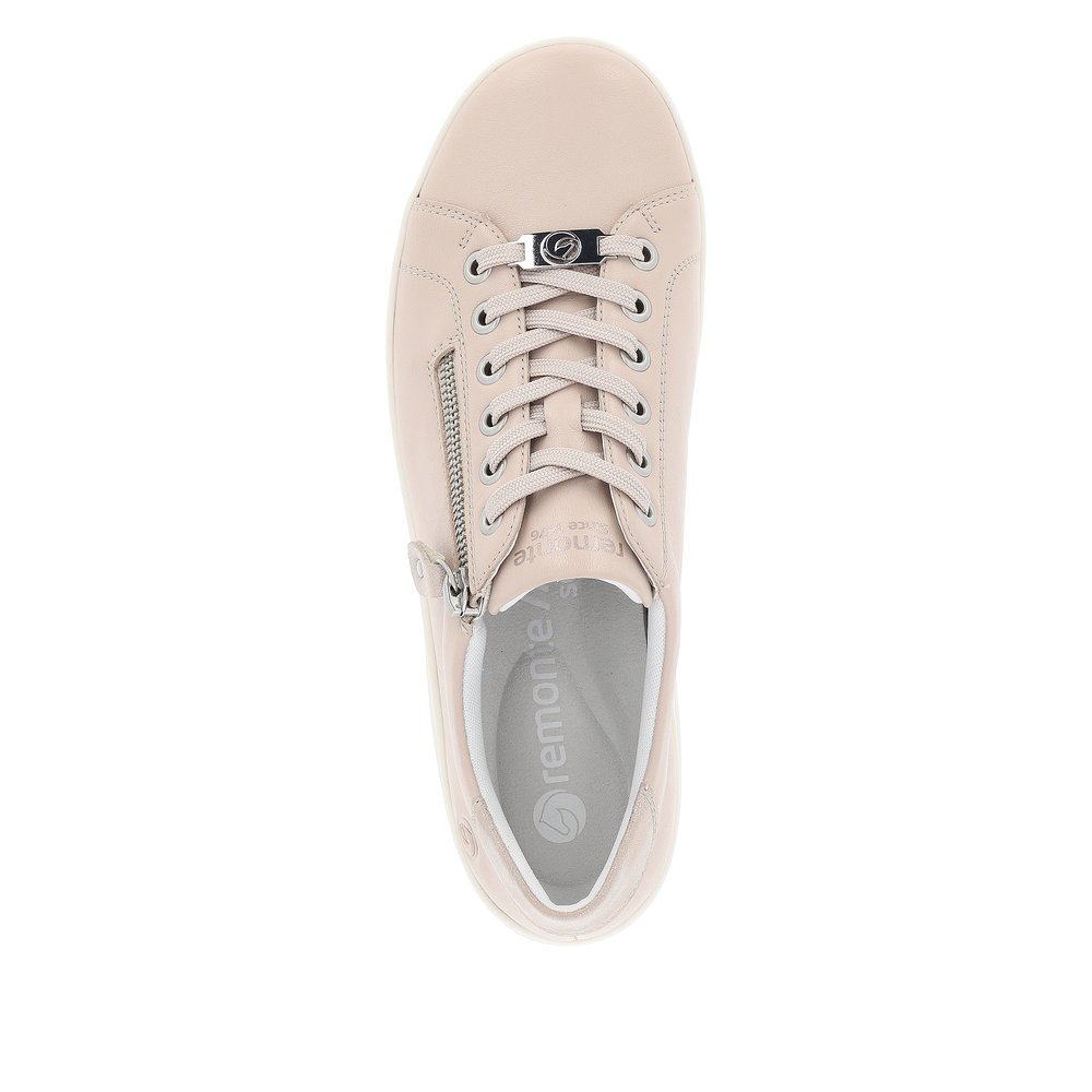 Pink remonte women´s lace-up shoes D1E03-31 with a zipper and comfort width G. Shoe from the top.