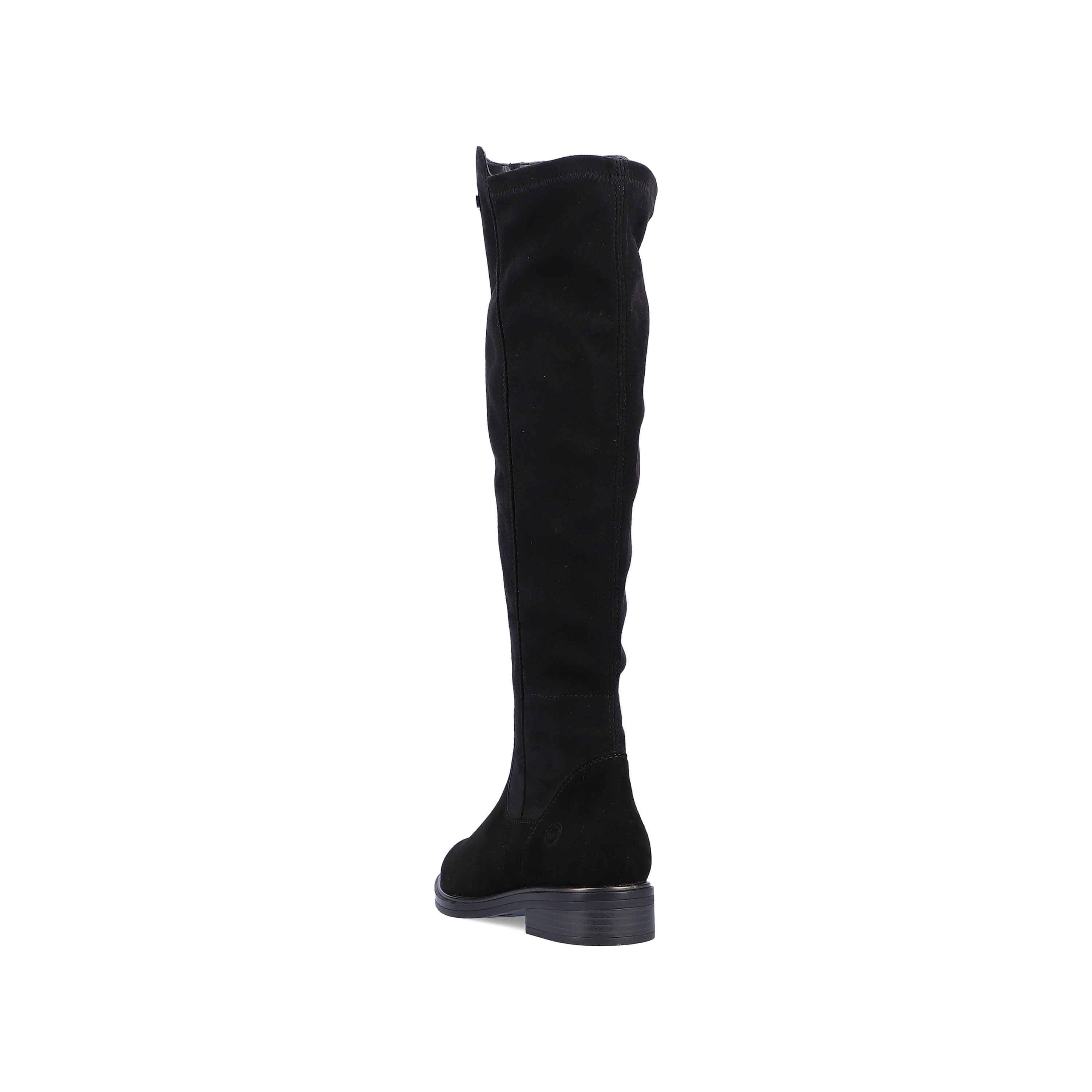 Jet black remonte women´s high boots D8387-02 with cushioning profile sole. Shoe from the back