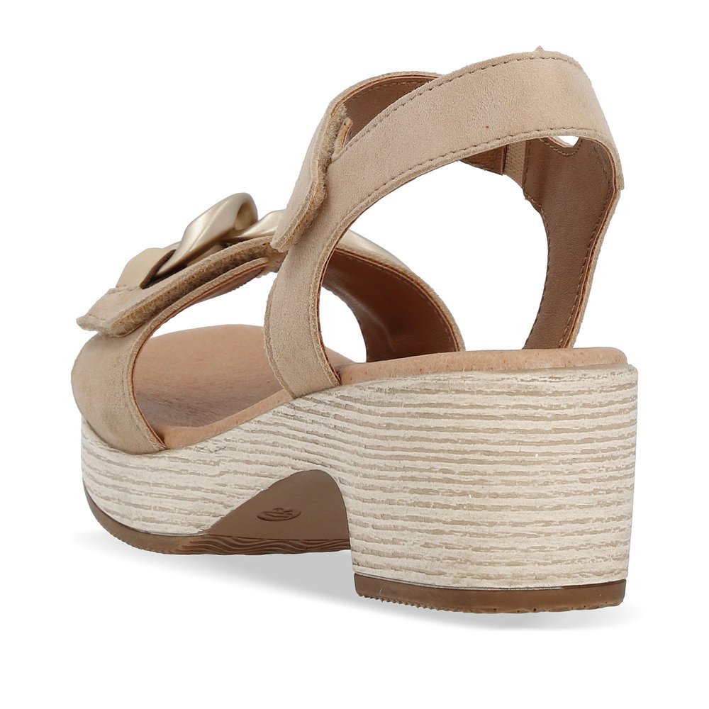 Brown beige remonte women´s strap sandals D0N55-60 with a hook and loop fastener. Shoe from the back.