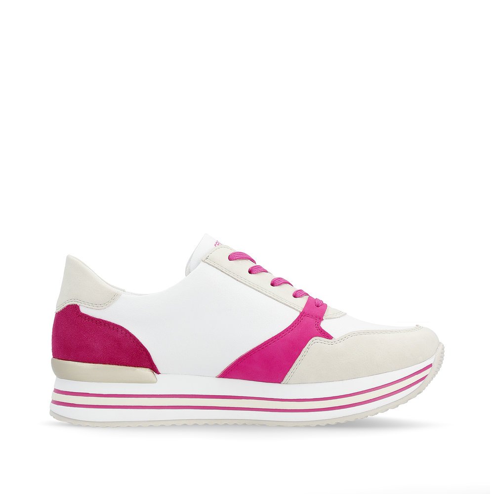 Sparkling white remonte women´s sneakers D1323-80 with a zipper and comfort width G. Shoe inside.