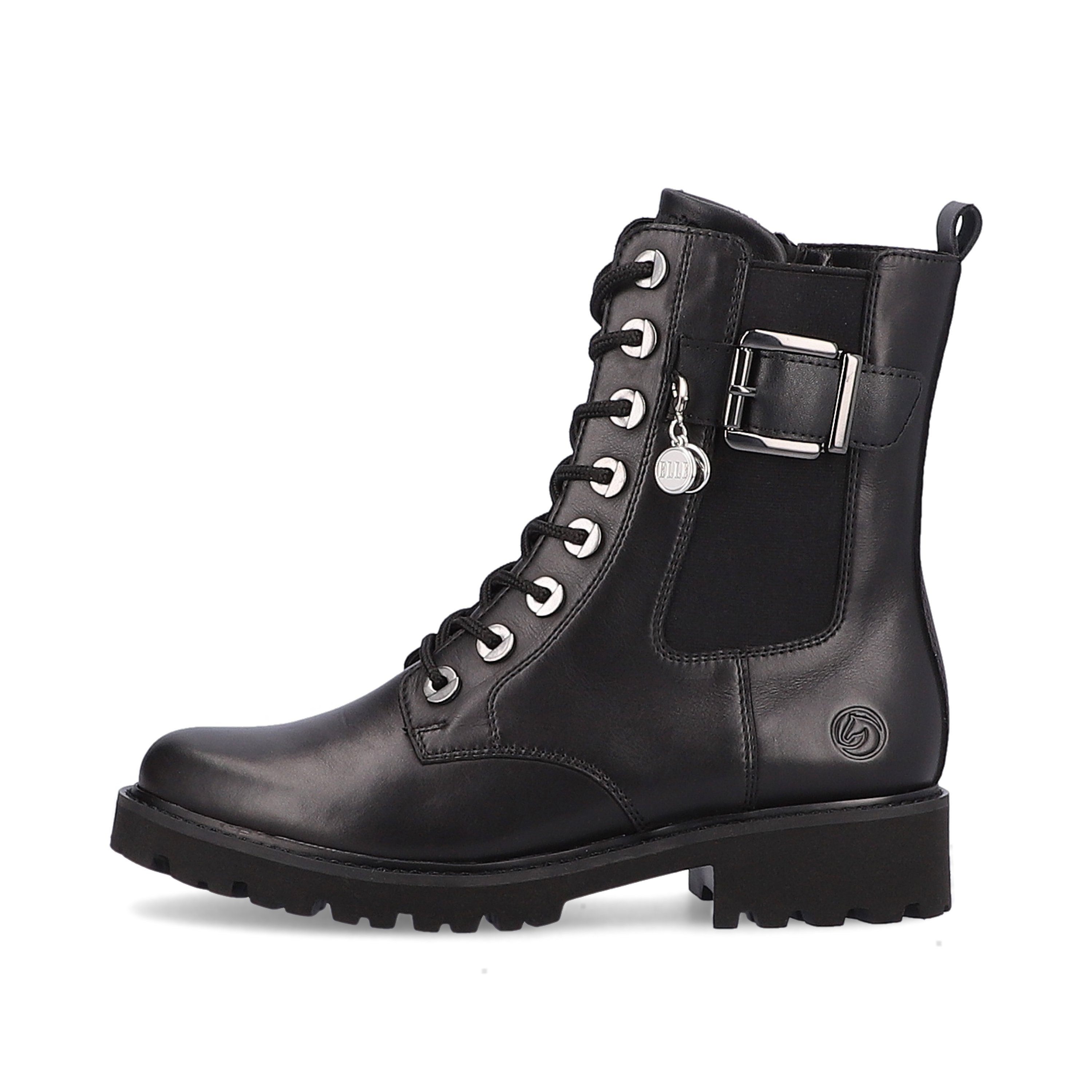 Night black remonte women´s biker boots D8668-00 with especially light sole. The outside of the shoe