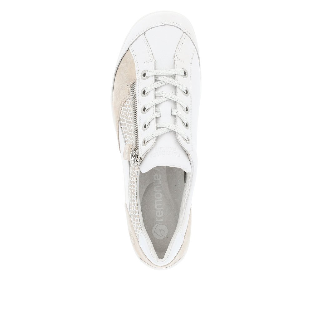 White remonte women´s lace-up shoes R3410-81 with zipper and comfort width G. Shoe from the top.