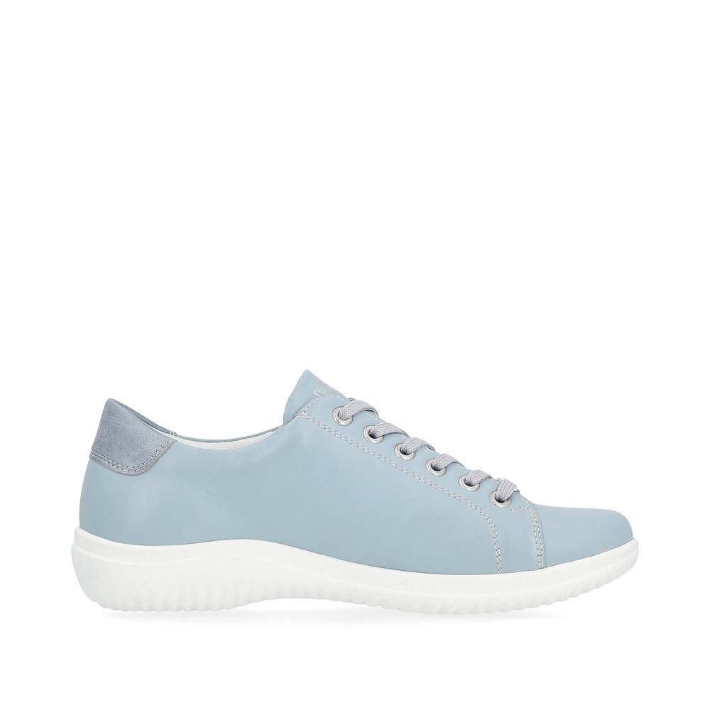 Baby blue remonte women´s lace-up shoes D1E03-10 with a zipper and comfort width G. Shoe inside.