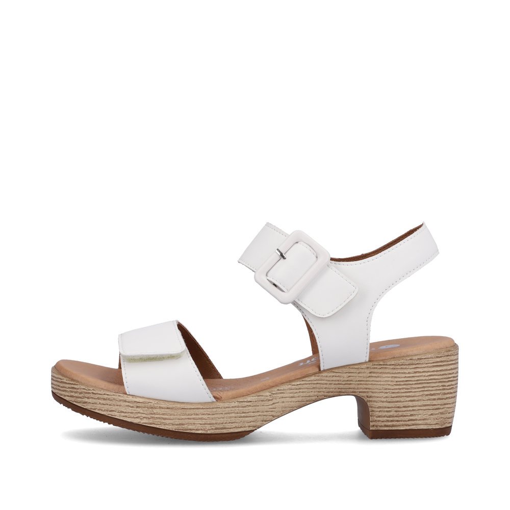White remonte women´s strap sandals D0N52-80 with hook and loop fastener. Outside of the shoe.