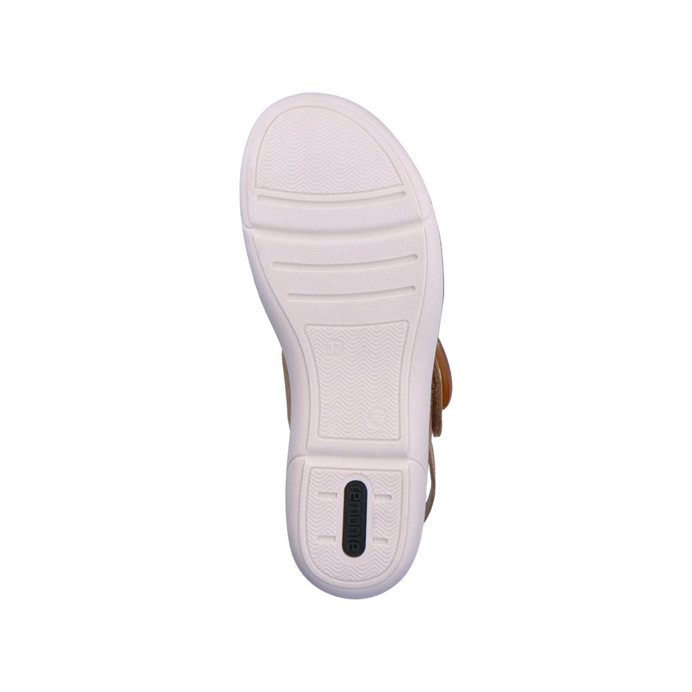 remonte sandales à lanières beiges femmes R6853-60 avec fermeture velcro. Semelle extérieure de la chaussure.