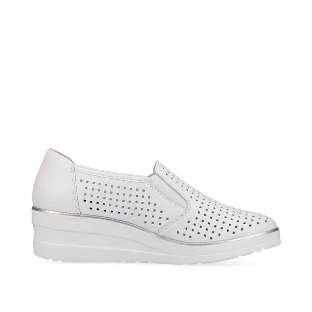 White remonte women´s slippers R7218-80 with an elastic insert and perforated look. Shoe inside.
