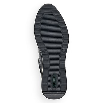 Schwarze Halbschuhe aus Glattleder und Lederimitat mit Reißverschluss und Schnürung und Wechselfußbett. Schuh Laufsohle. 
