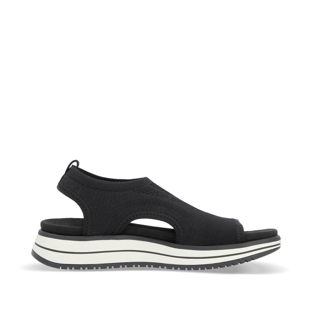Night black remonte women´s strap sandals D1J52-00 with elastic insert. Shoe inside.