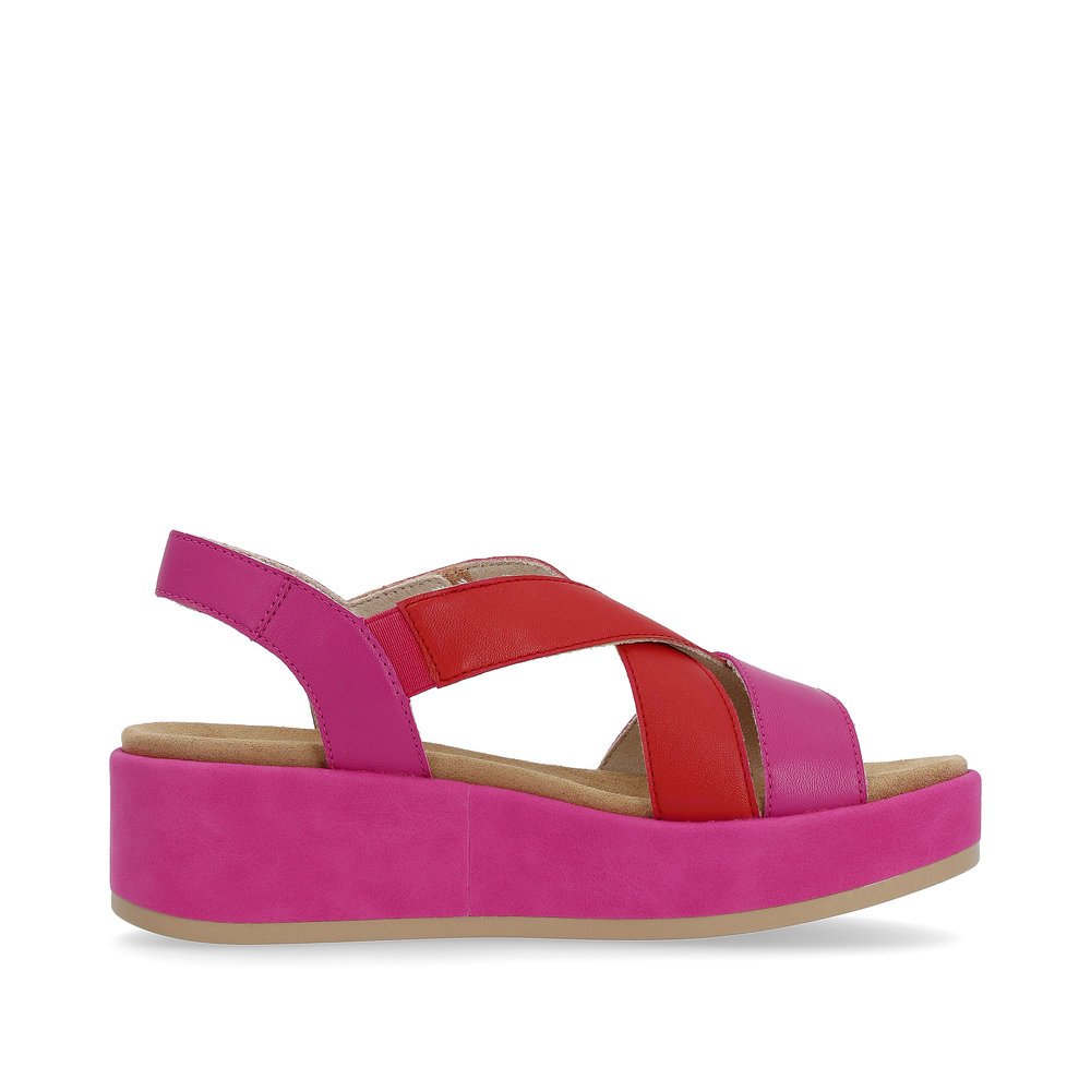 Pink remonte women´s strap sandals D1N52-33 with a hook and loop fastener. Shoe inside.