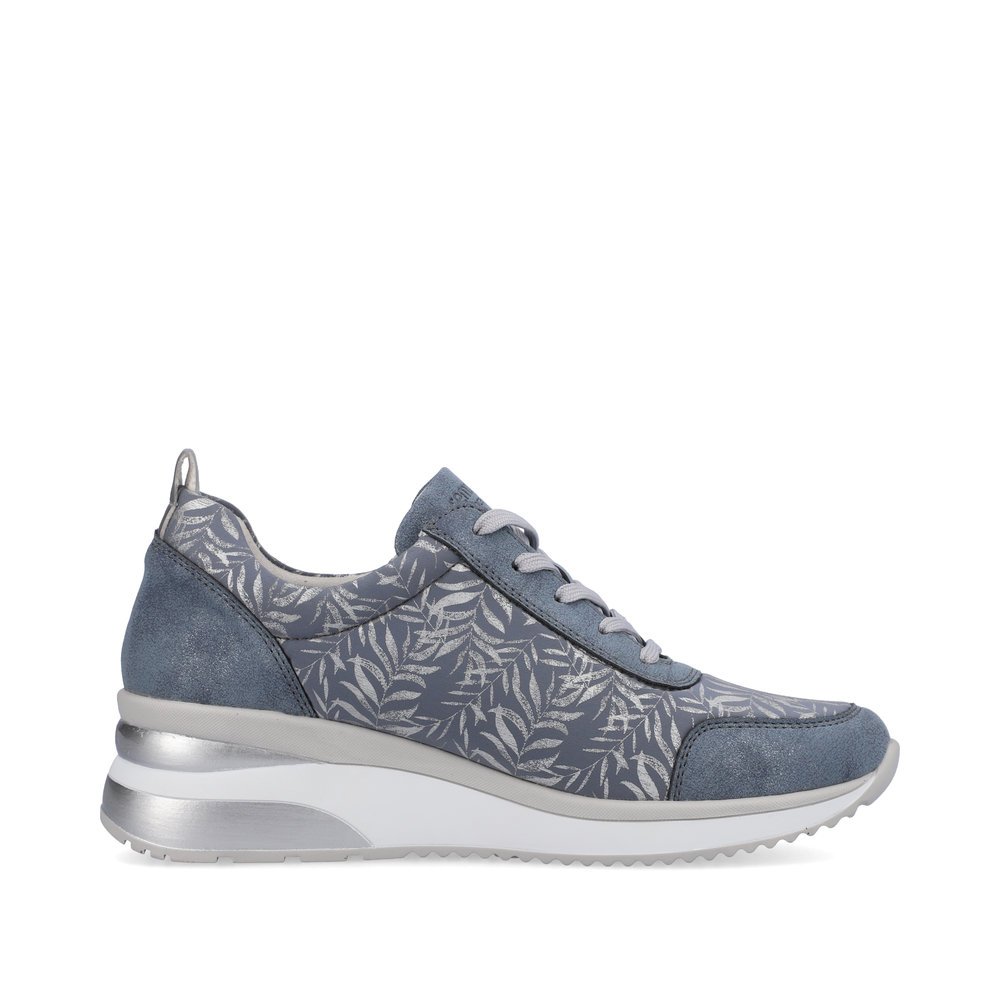 Blue remonte women´s sneakers D2401-10 with a zipper and tropical pattern. Shoe inside.