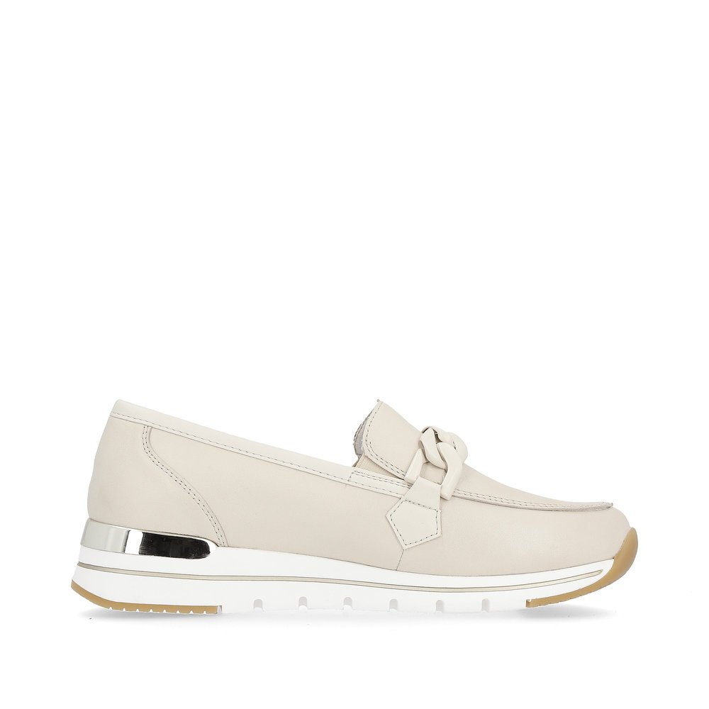 Light beige remonte women´s loafers R6711-60 with beige chain and comfort width G. Shoe inside.