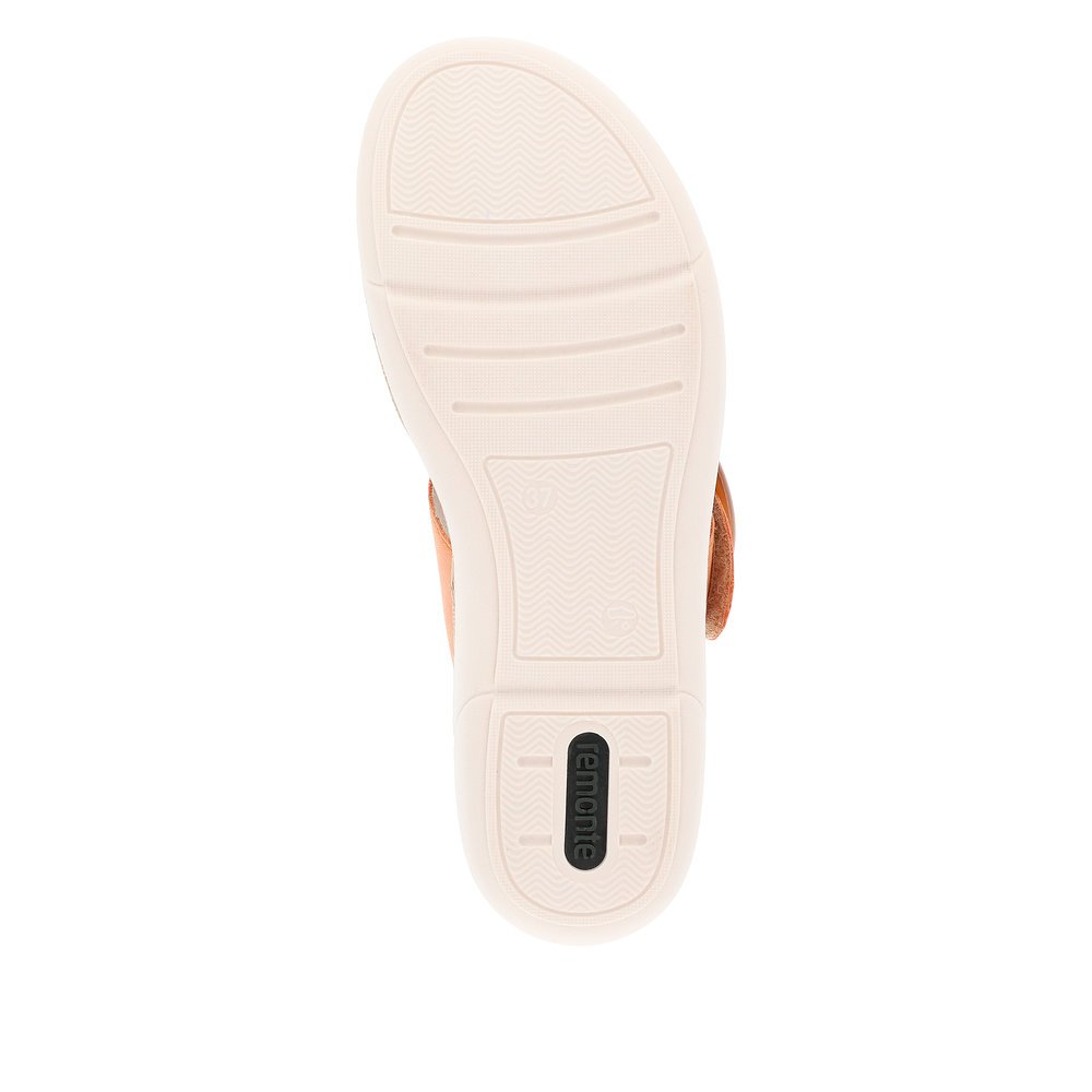 Orange remonte women´s mules R6858-38 with hook and loop fastener. Outsole of the shoe.