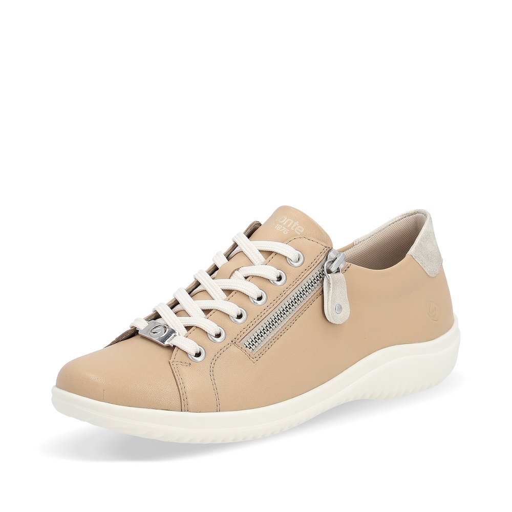 Brown remonte women´s lace-up shoes D1E03-20 with zipper and comfort width G. Shoe laterally.
