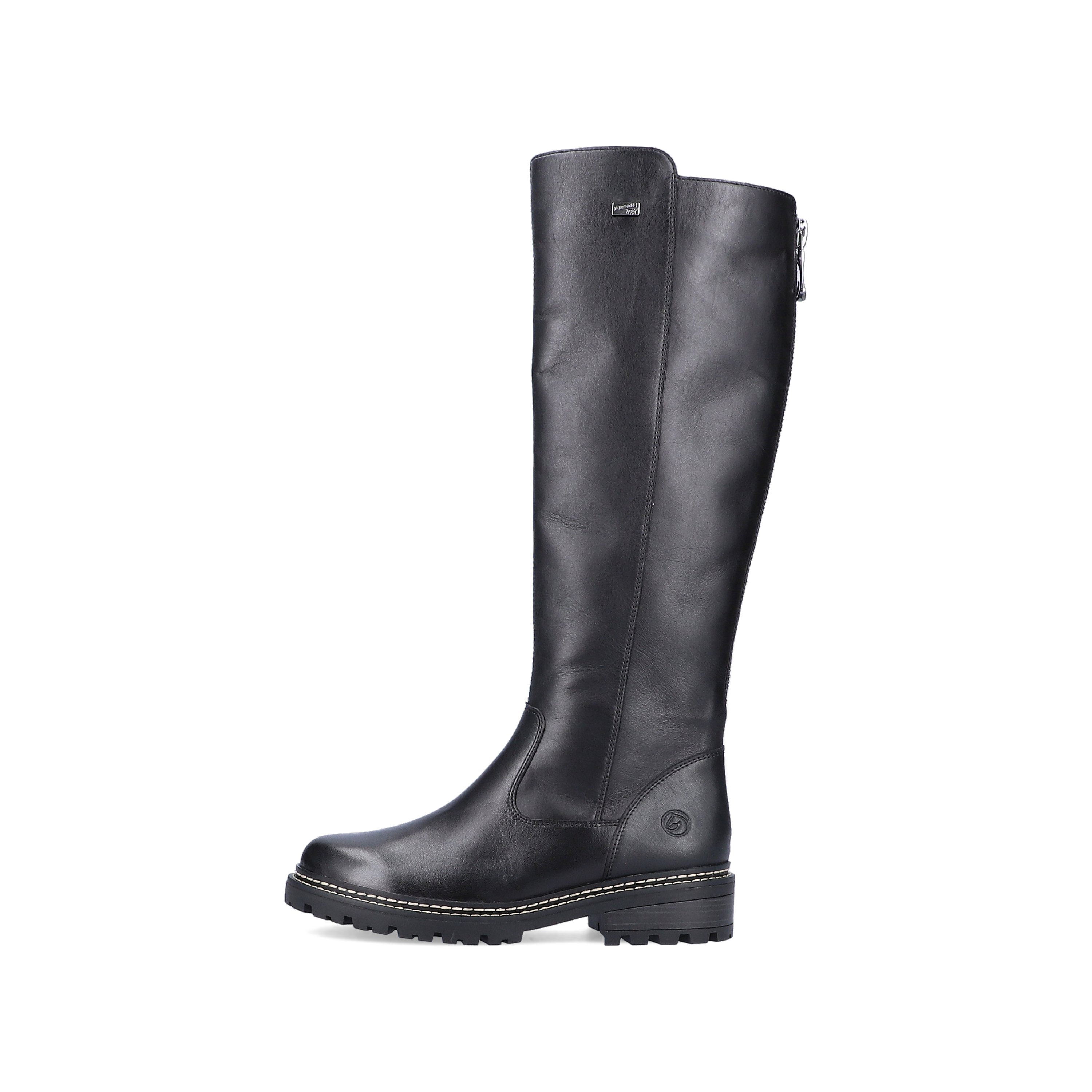 Asphalt black remonte women´s high boots D0B72-01 with cushioning profile sole. The outside of the shoe