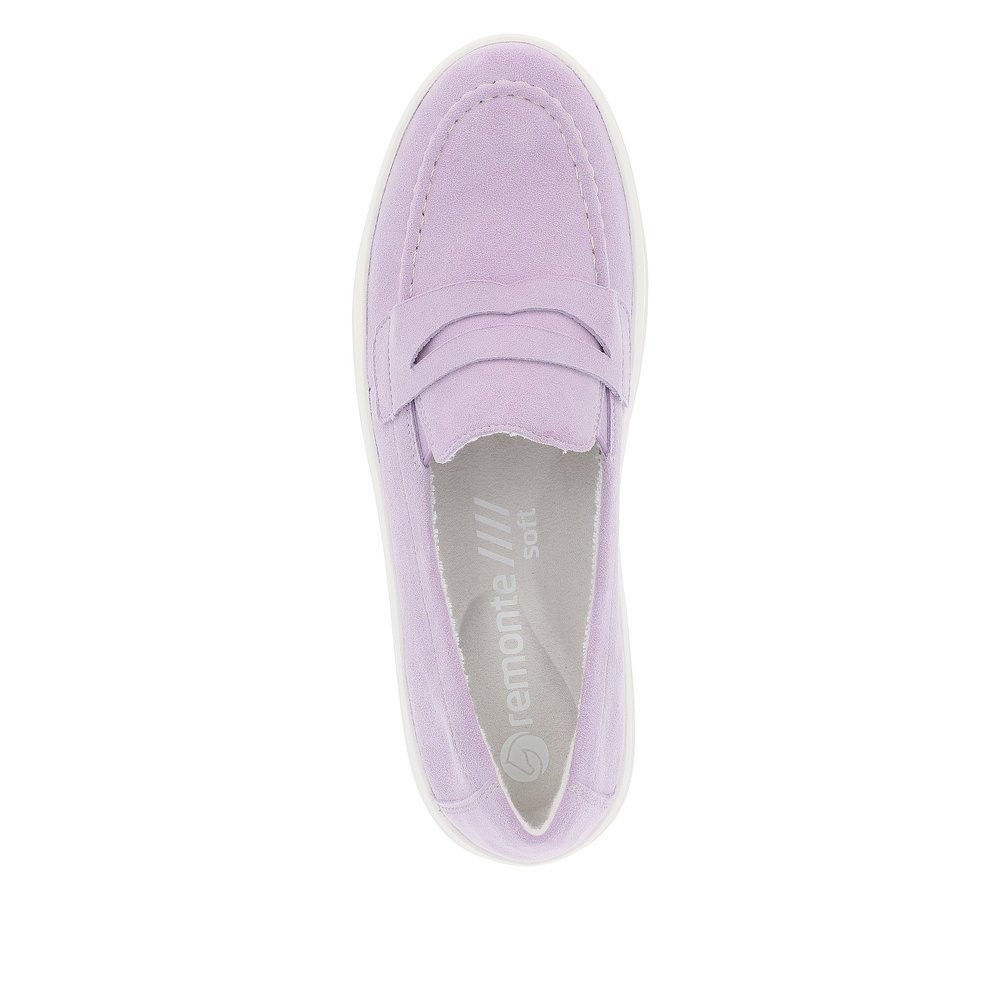 remonte chaussons violets pour femmes D1C05-30 avec un insert élastique. Chaussure vue de dessus.