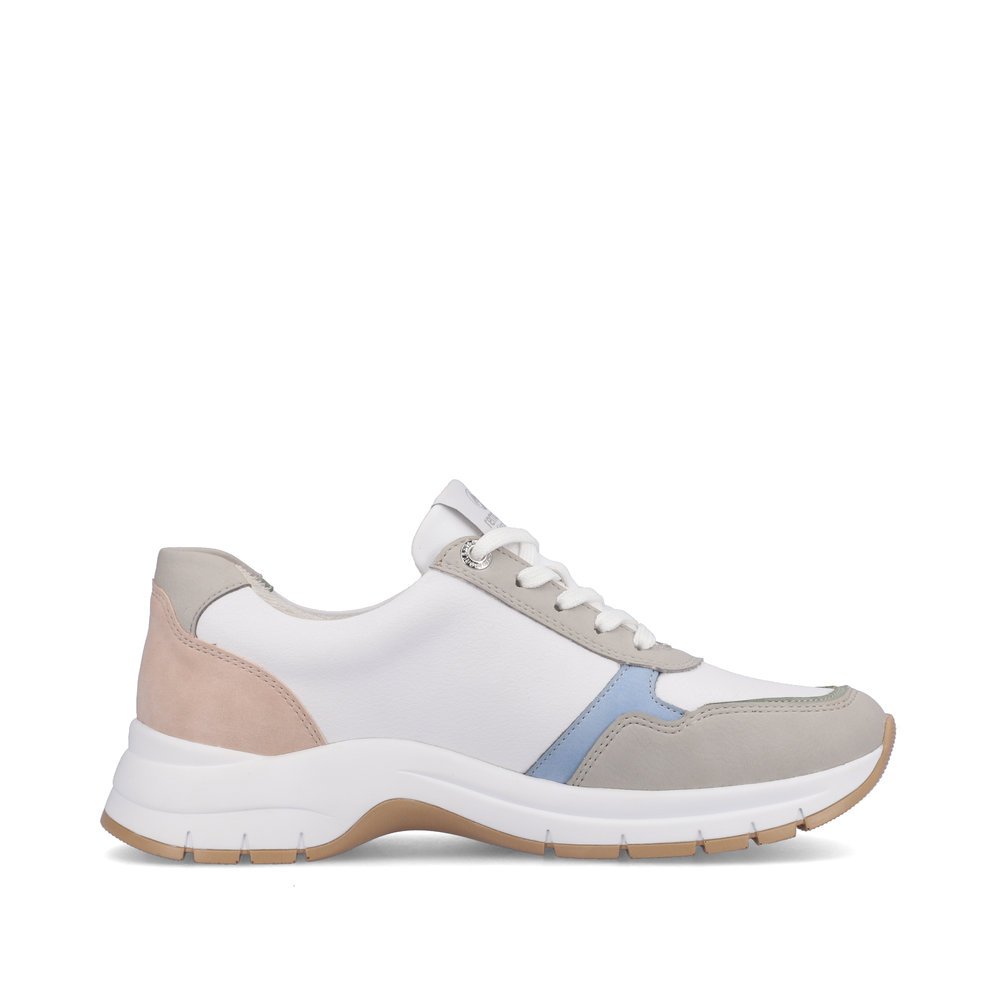 White remonte women´s sneakers D0G02-80 with a zipper and extra width H. Shoe inside.