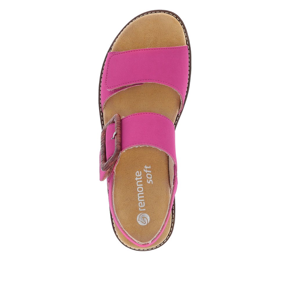 Pink remonte women´s strap sandals D2067-31 with a hook and loop fastener. Shoe from the top.