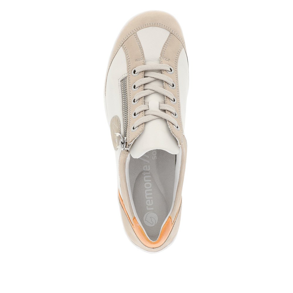 Beige remonte women´s lace-up shoes R3408-80 with zipper and comfort width G. Shoe from the top.