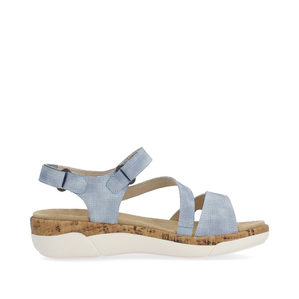 Ice blue remonte women´s strap sandals R6850-15 with hook and loop fastener. Shoe inside.