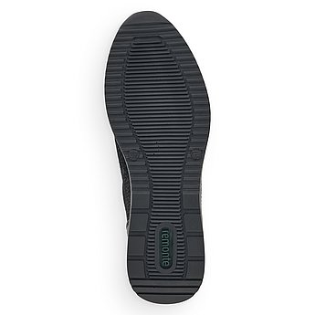 Schwarze Halbschuhe aus Veloursleder und Stretchmaterial mit Reißverschluss und Schnürung und Wechselfußbett. Schuh Laufsohle. 