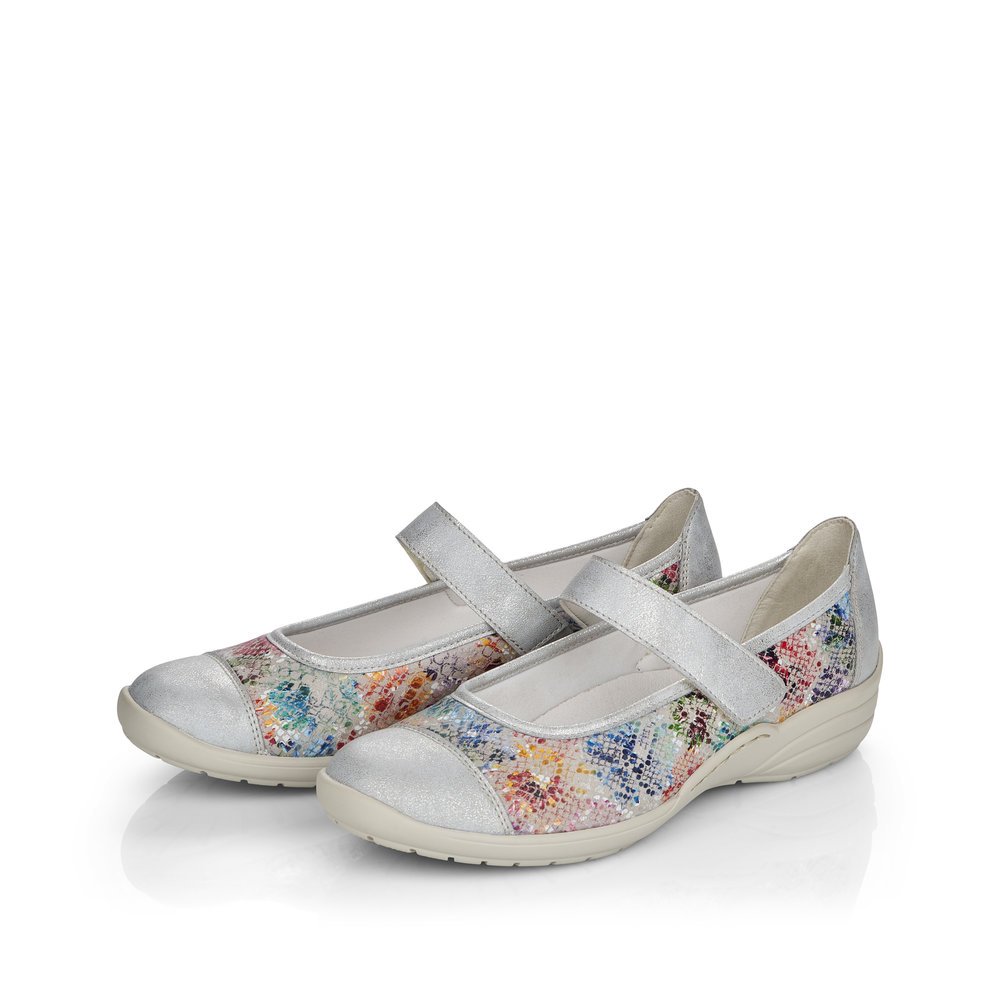 Colorful remonte women´s ballerinas R7627-40 with a hook and loop fastener. Shoes laterally.