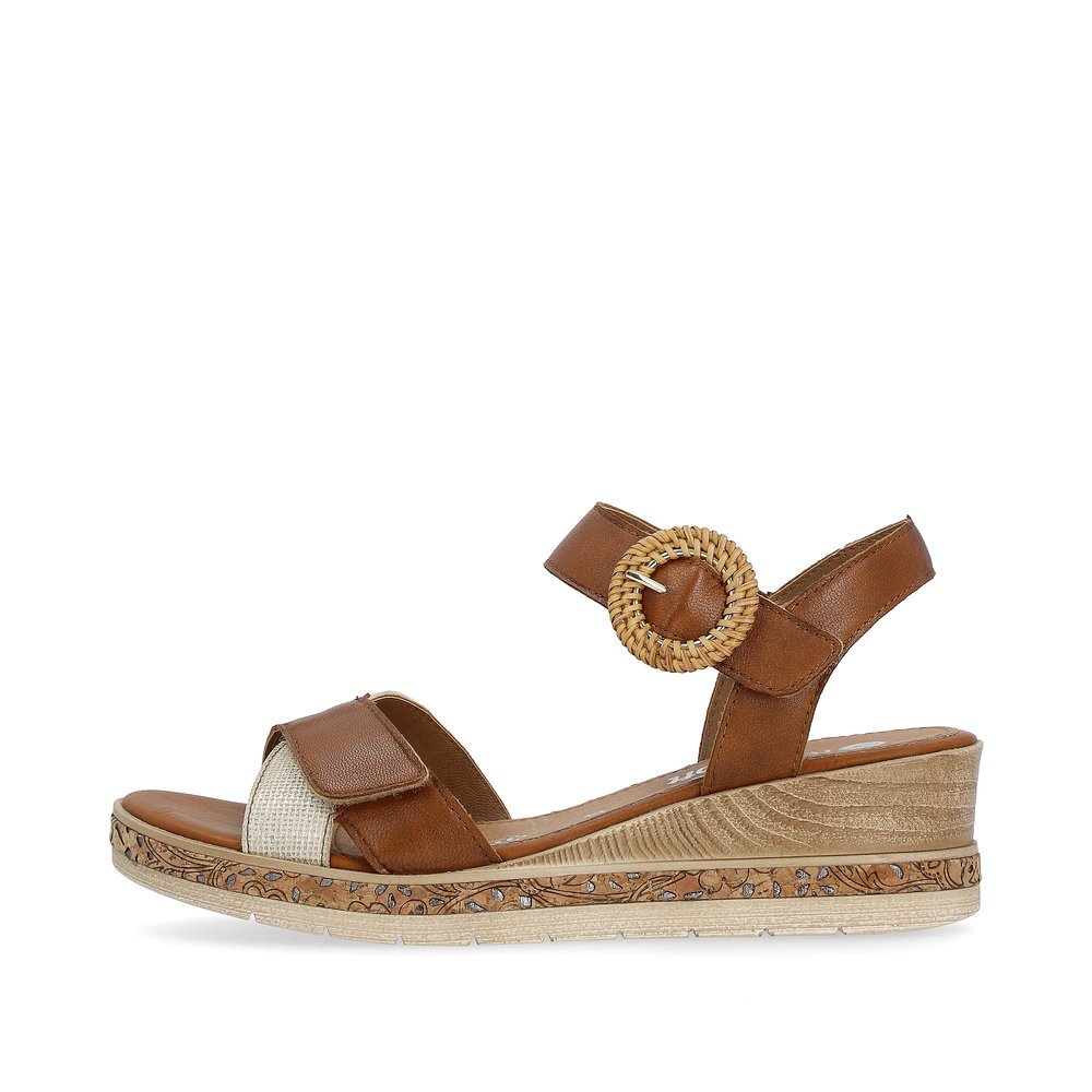 Brown remonte women´s wedge sandals D3067-24 with hook and loop fastener. Outside of the shoe.
